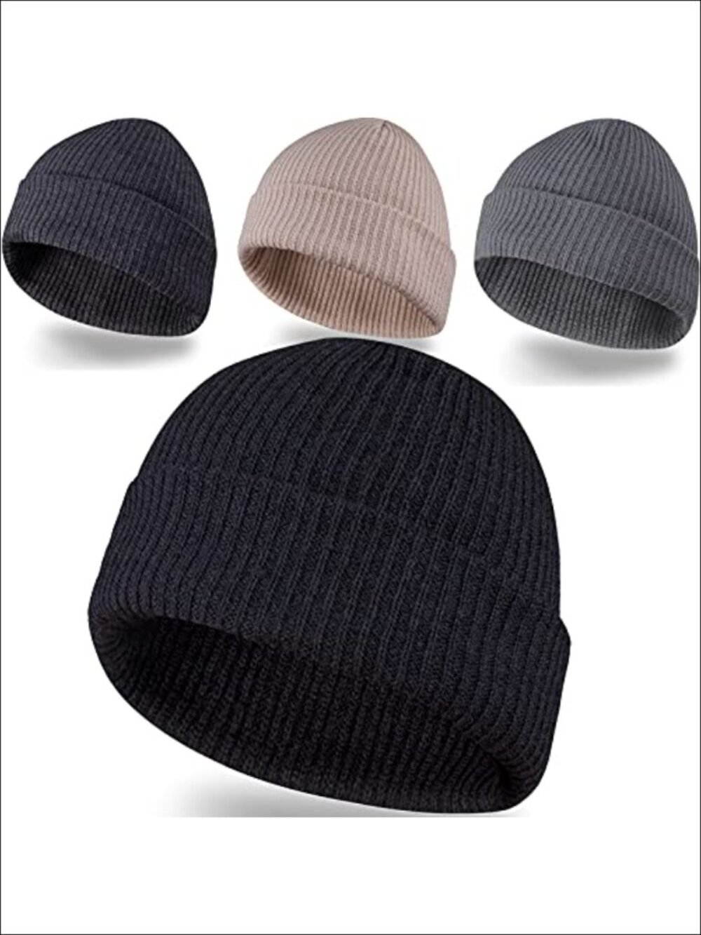 4 Pack Slouchy Beanie Hats Stretch Acrylic Winter Warm Unisex